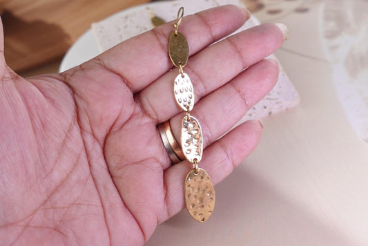 Solar Beam Oval Drops - Hammered Brass Earrings with Layered Oval Discs.