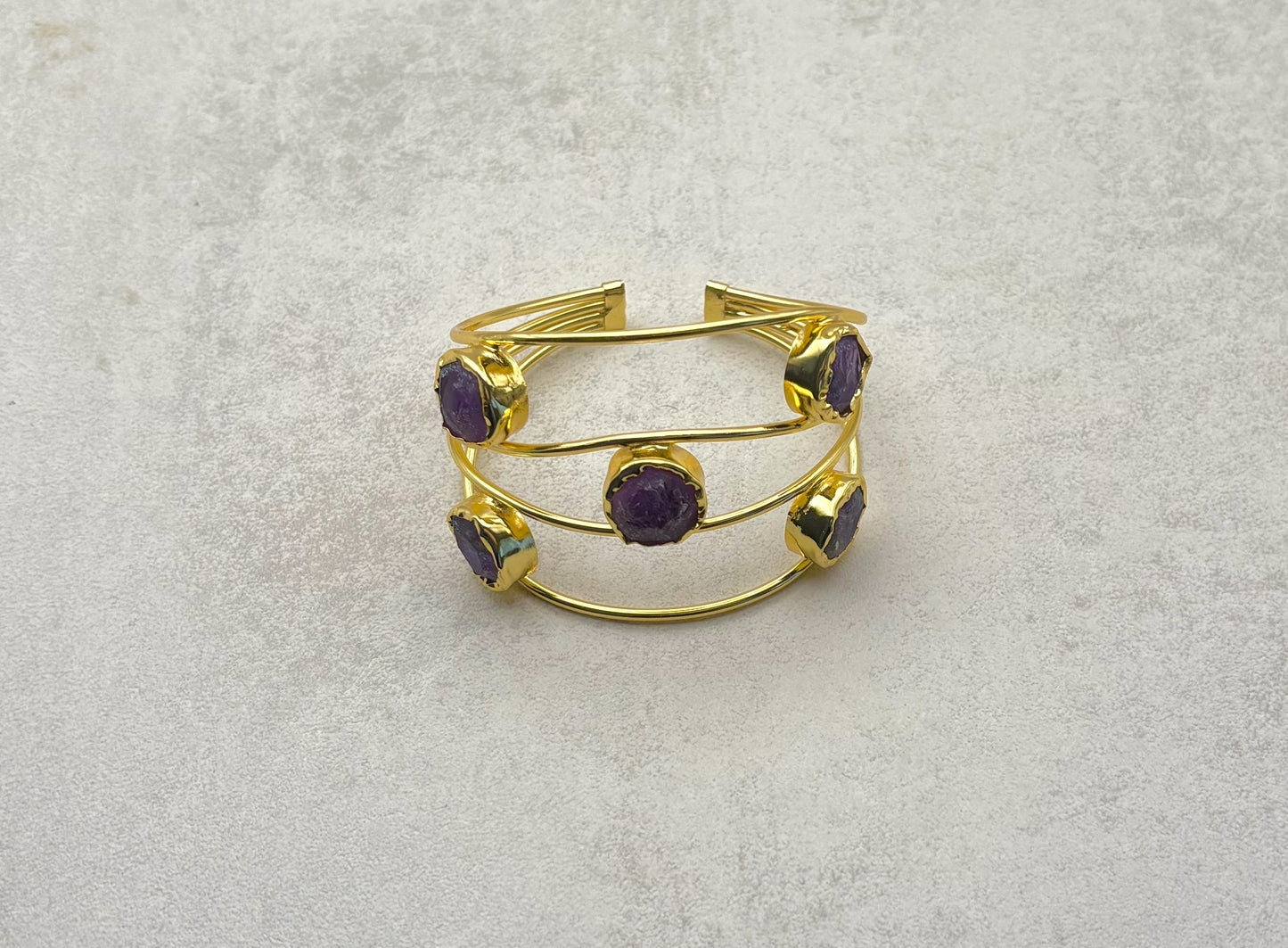 18K Gold-Plated natural stone adjustable Cuff Bracelet.