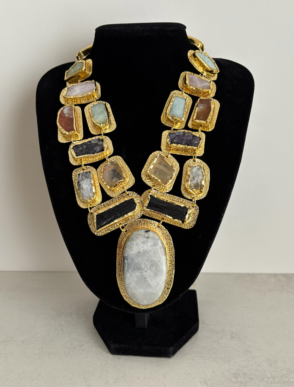 Boho Mantra Luxe Multi-Gemstone Statement Necklace – 18K Gold Plated