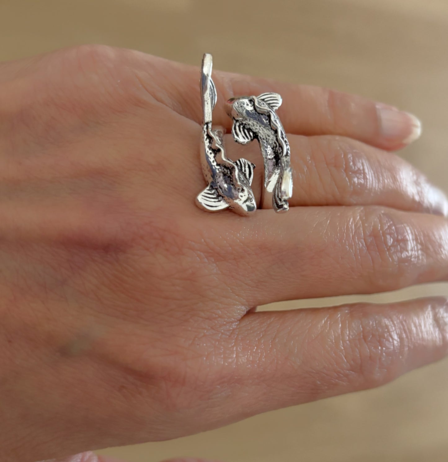 Twin Koi Fish Adjustable Ring – Brass Art Jewelry Inspired by Nature.