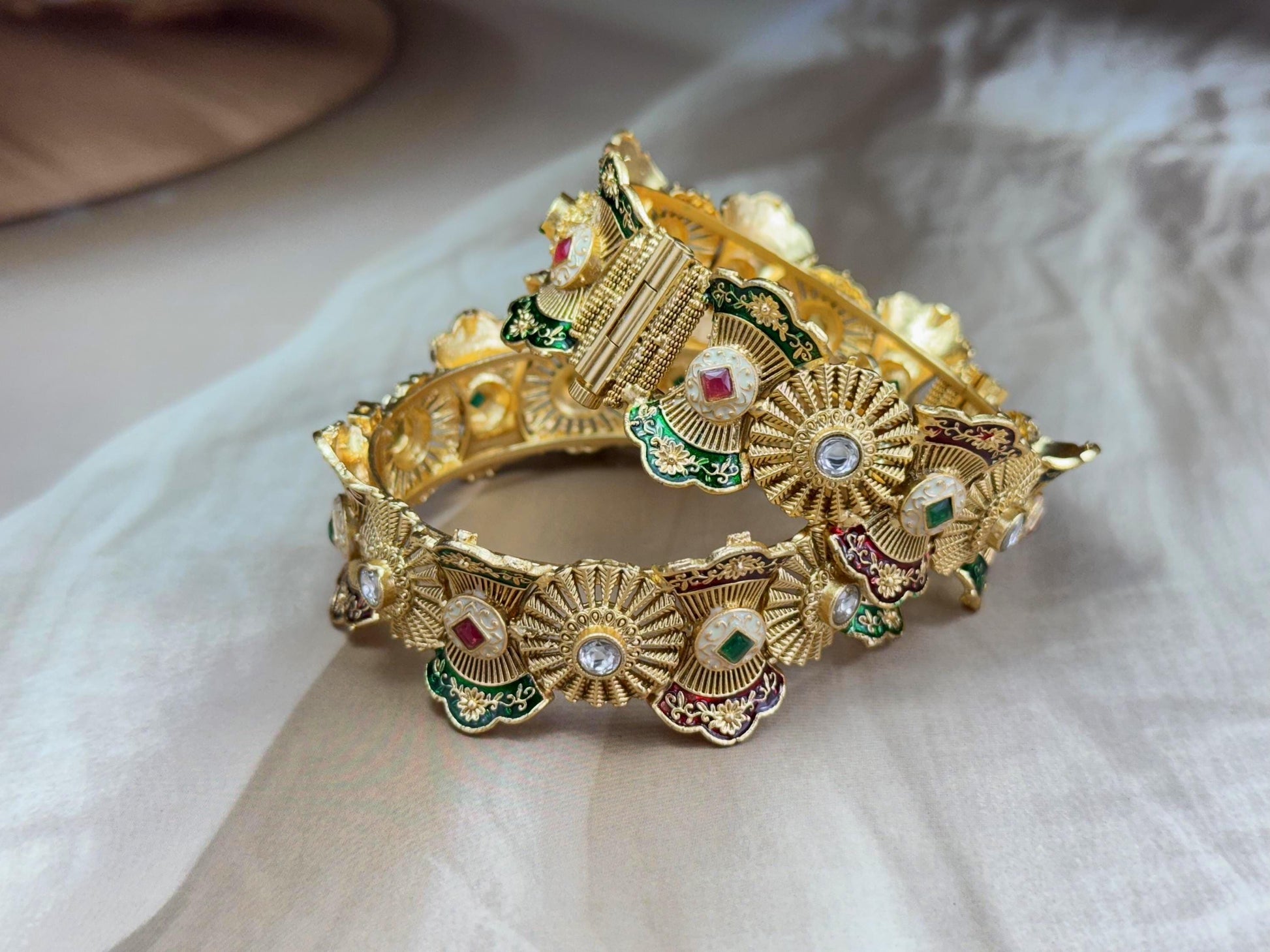 Sunburst Meenakari Kada-Openable gold kada..