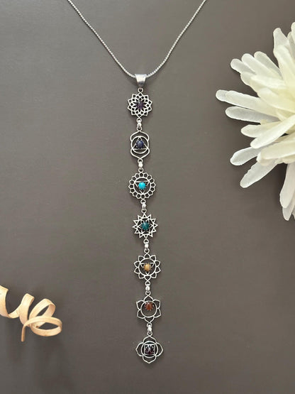 7 Chakra Energy Healing Gemstone Pendant Necklaces – Gold & Silver Finish
