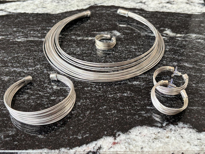 4 Piece Brass / Silver Set. Necklace, Bangle, Ring, Earrings.