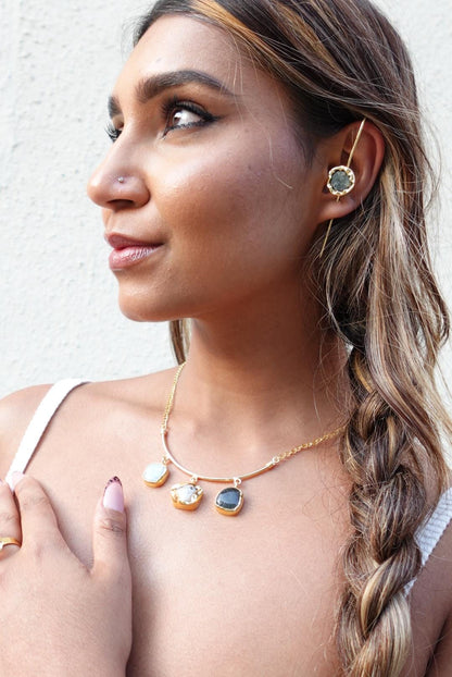 Raw Stone Minimalist Hook Earrings – 18K Gold Plated.