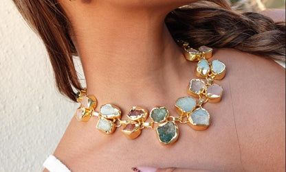 Golden Bloom Raw Stone Statement Set – 18K Gold-Plated jewellery Set.