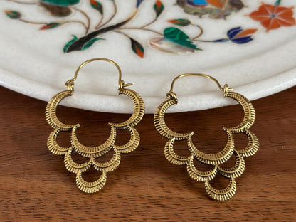 Antique Gold Crescent Layered  Hoops - Boho Earrings.