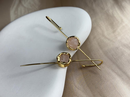 Raw Stone Minimalist Hook Earrings – 18K Gold Plated.