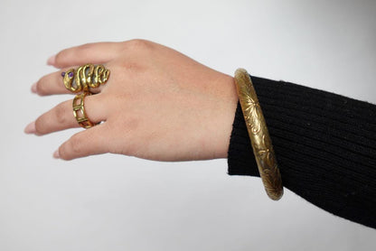 Etched Tribal Boho Brass Bangles - Thick, engraved bangles