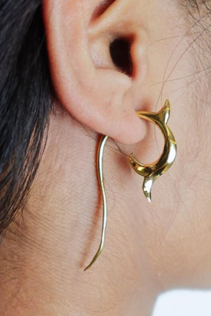 Aqua Curve Earrings - Minimal Brass Fishtail Design – Ocean-Inspired Boho Jewellery..