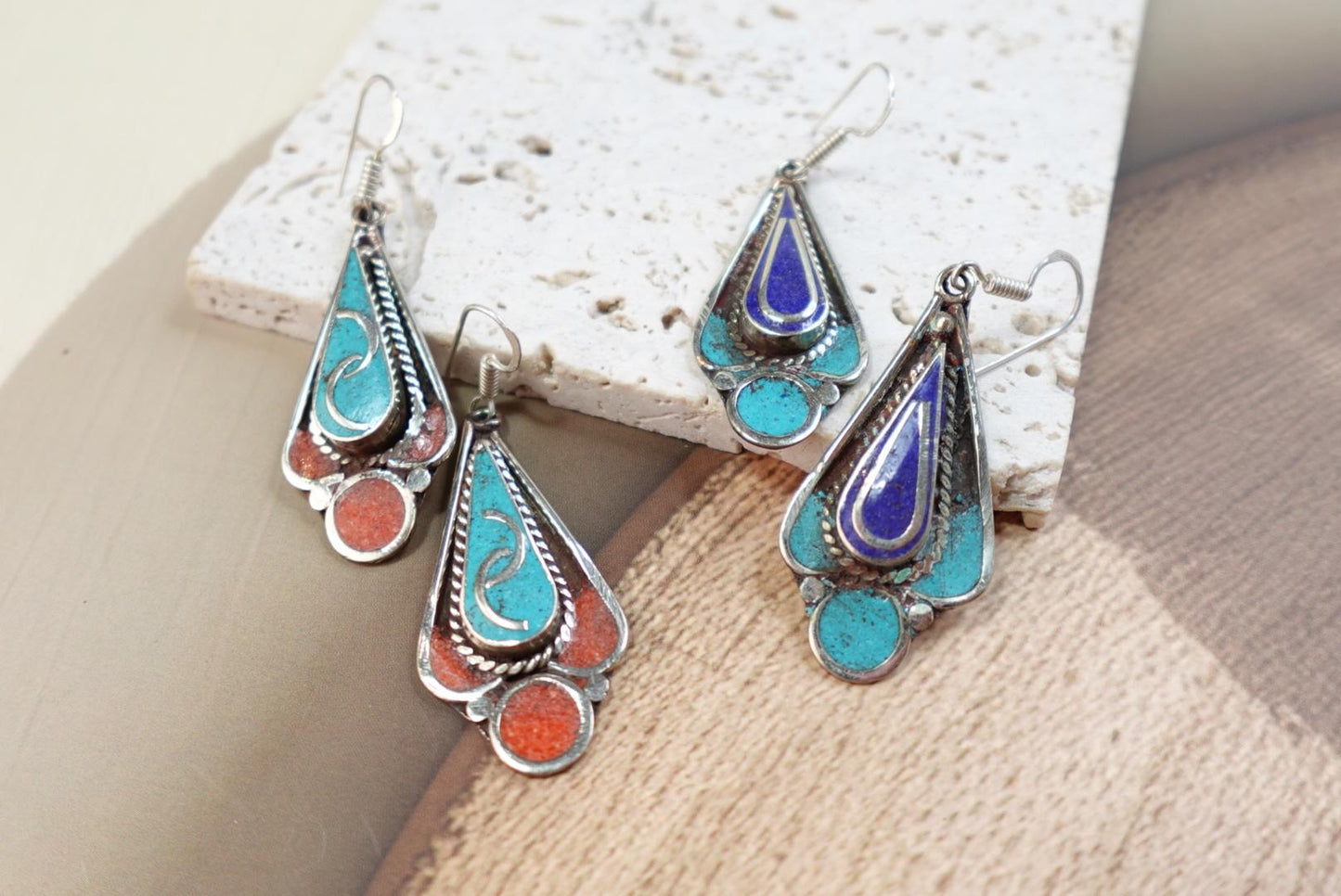 Vintage Tibetan silver earrings in boho style.