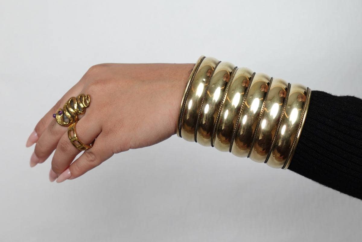 Bold Dome Brass Cuff – Vintage Wide Adjustable Statement Bangle..