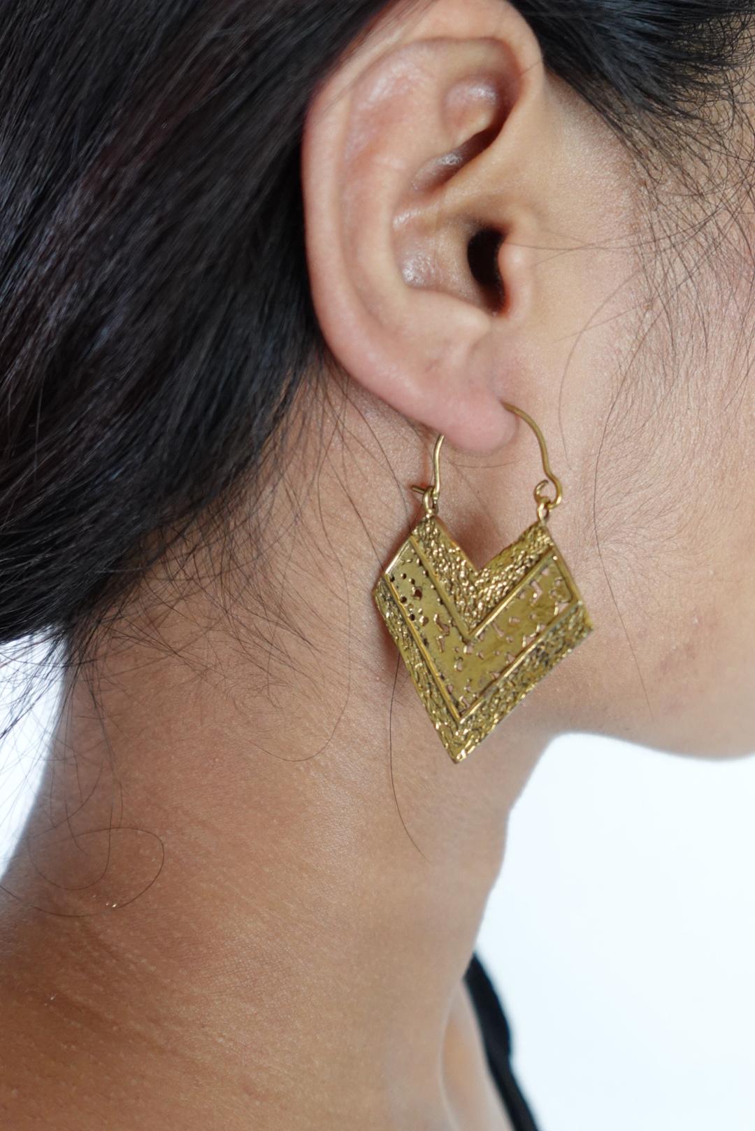 Textured Chevron Statement earrings - Ethnic Fusion Brass Earrings