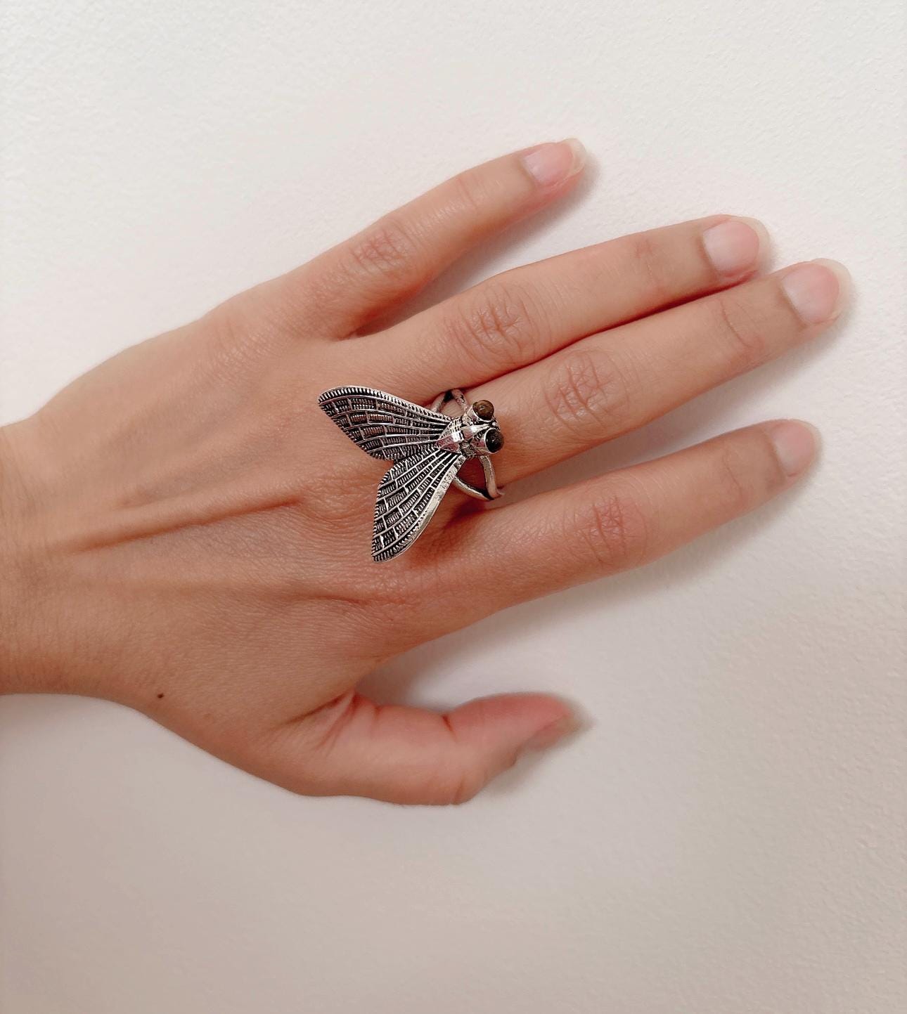 Insect-Inspired Adjustable Brass Ring – Boho Statement Jewelry.