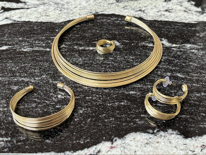 4 Piece Brass / Silver Set. Necklace, Bangle, Ring, Earrings.