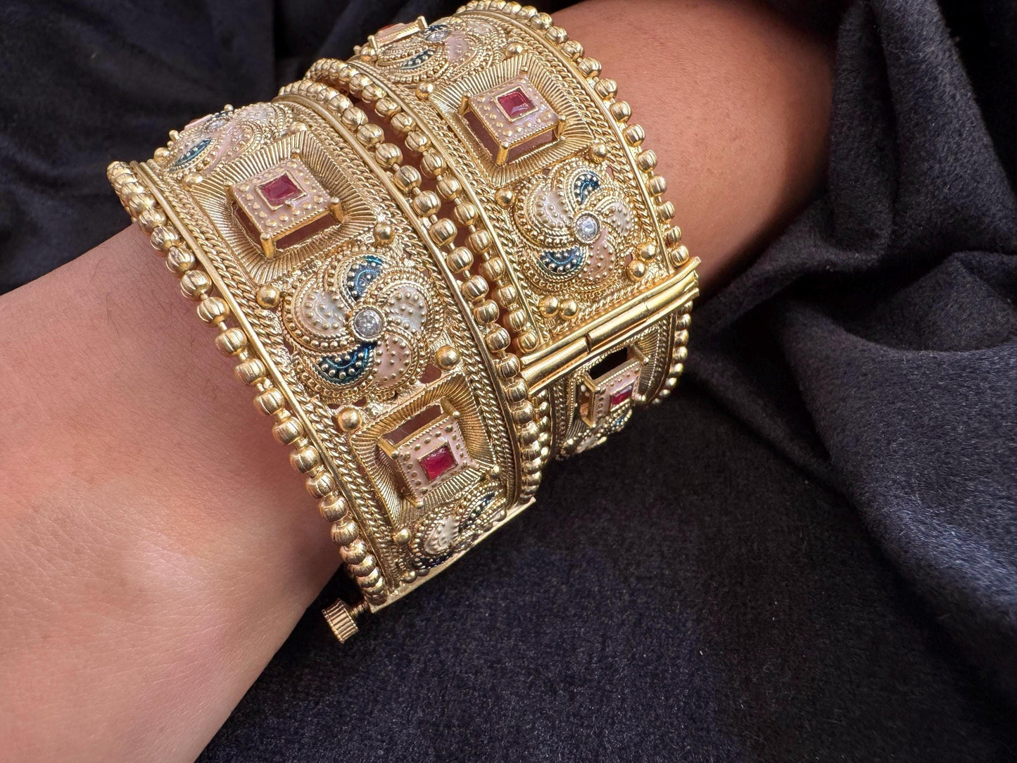 Square Ruby Bridal Kada - Heavily carved kada..