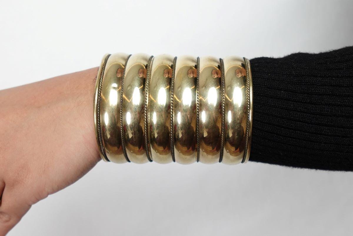 Bold Dome Brass Cuff – Vintage Wide Adjustable Statement Bangle..