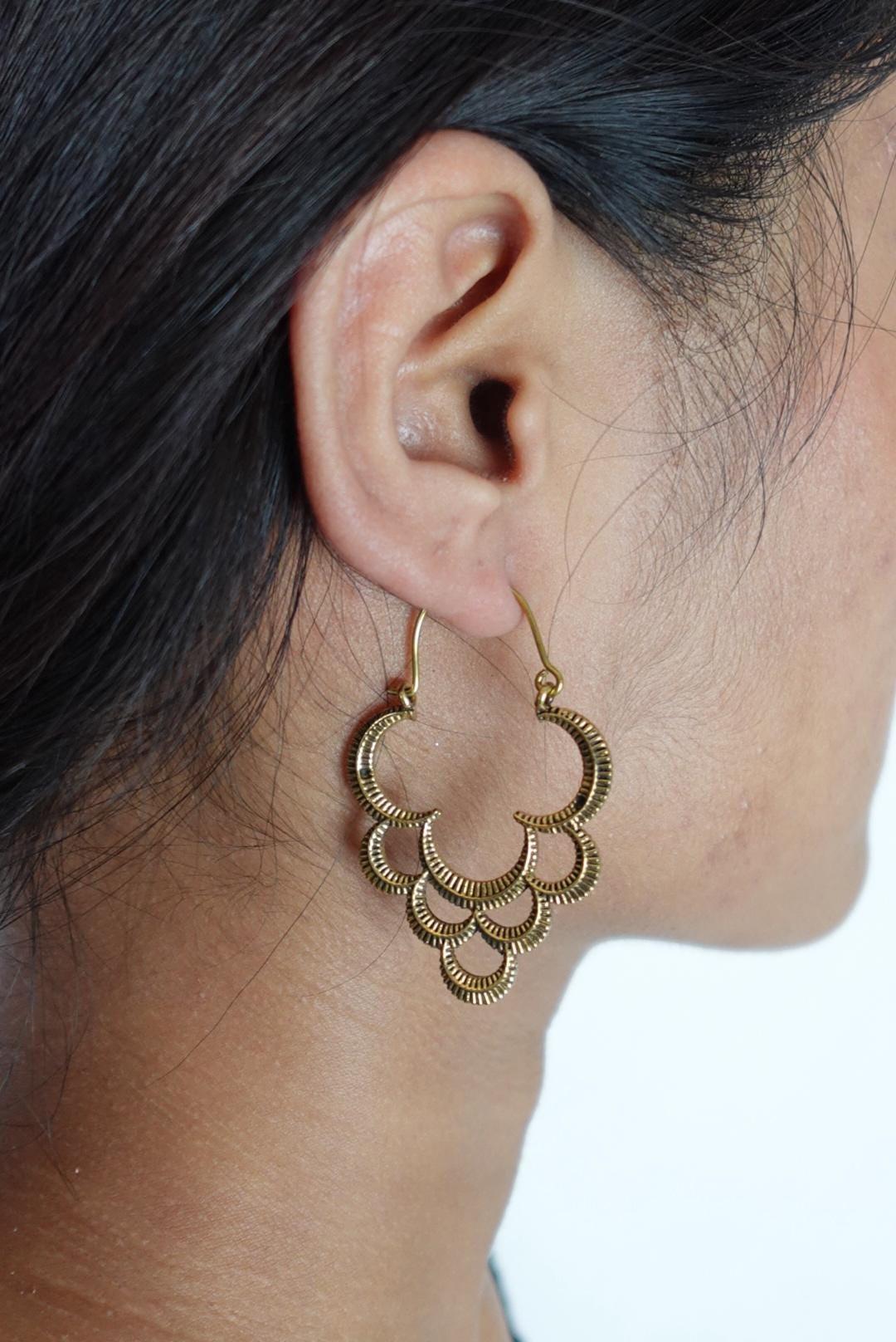 Antique Gold Crescent Layered  Hoops - Boho Earrings.