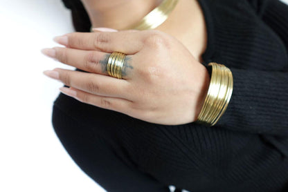 4 Piece Brass / Silver Set. Necklace, Bangle, Ring, Earrings.