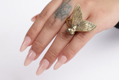Insect-Inspired Adjustable Brass Ring – Boho Statement Jewelry.