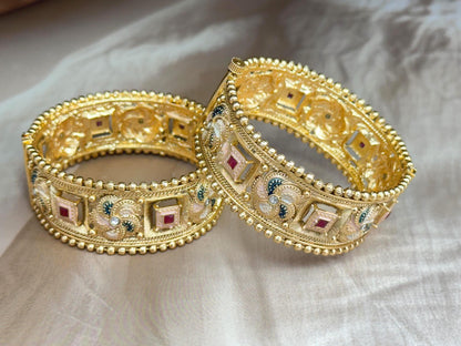 Square Ruby Bridal Kada - Heavily carved kada..