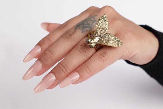 Insect-Inspired Adjustable Brass Ring – Boho Statement Jewelry.