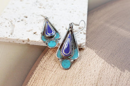 Vintage Tibetan silver earrings in boho style.