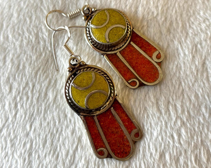 Ethnic Earrings-Nepal Tibet-Natural Stone Jewellery-Silver Stone Earrings.