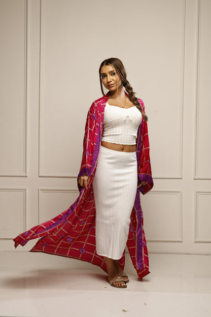 Long Saree Kimono Jacket – Effortless Layering Piece