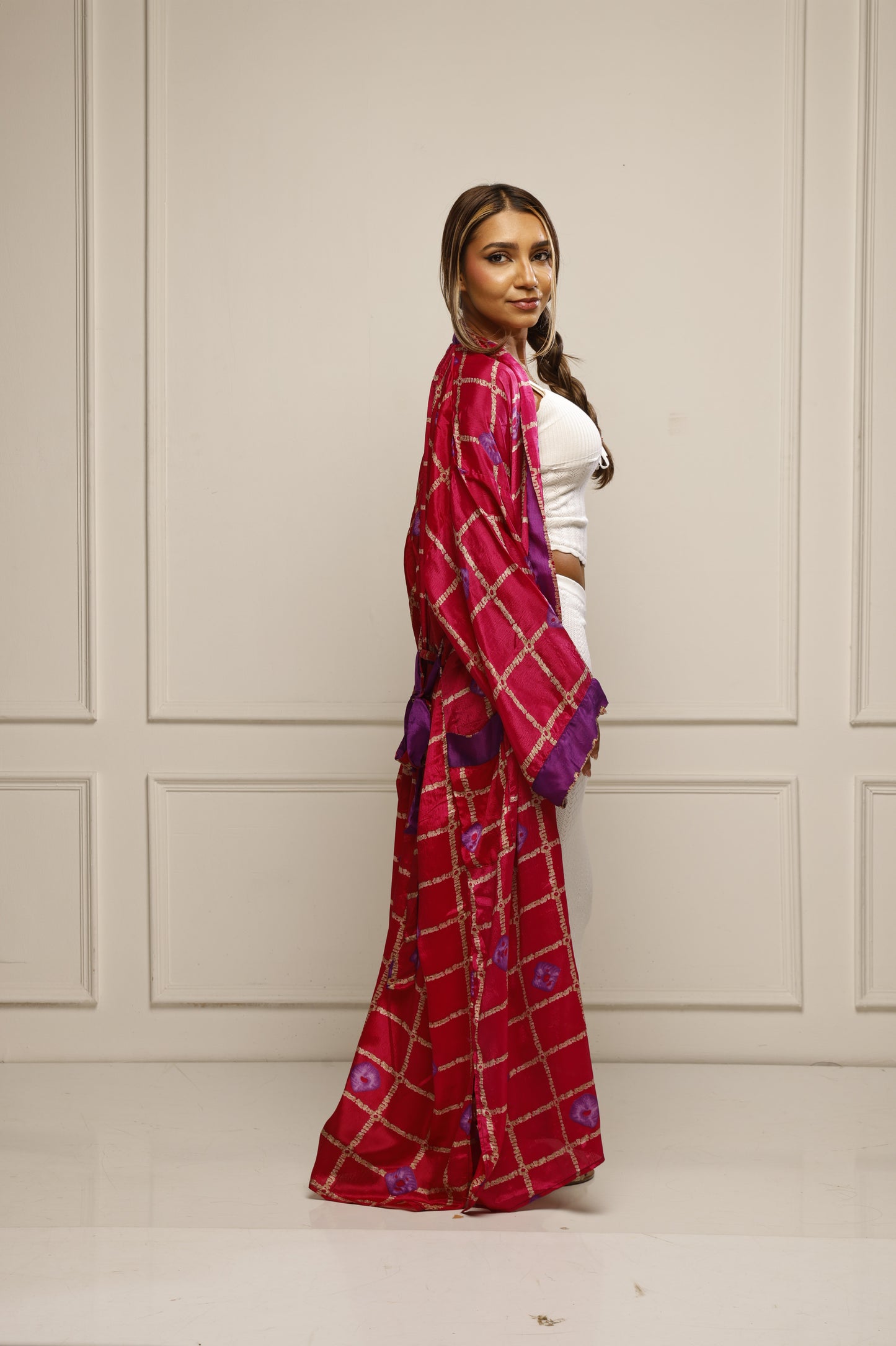 Long Saree Kimono Jacket – Effortless Layering Piece