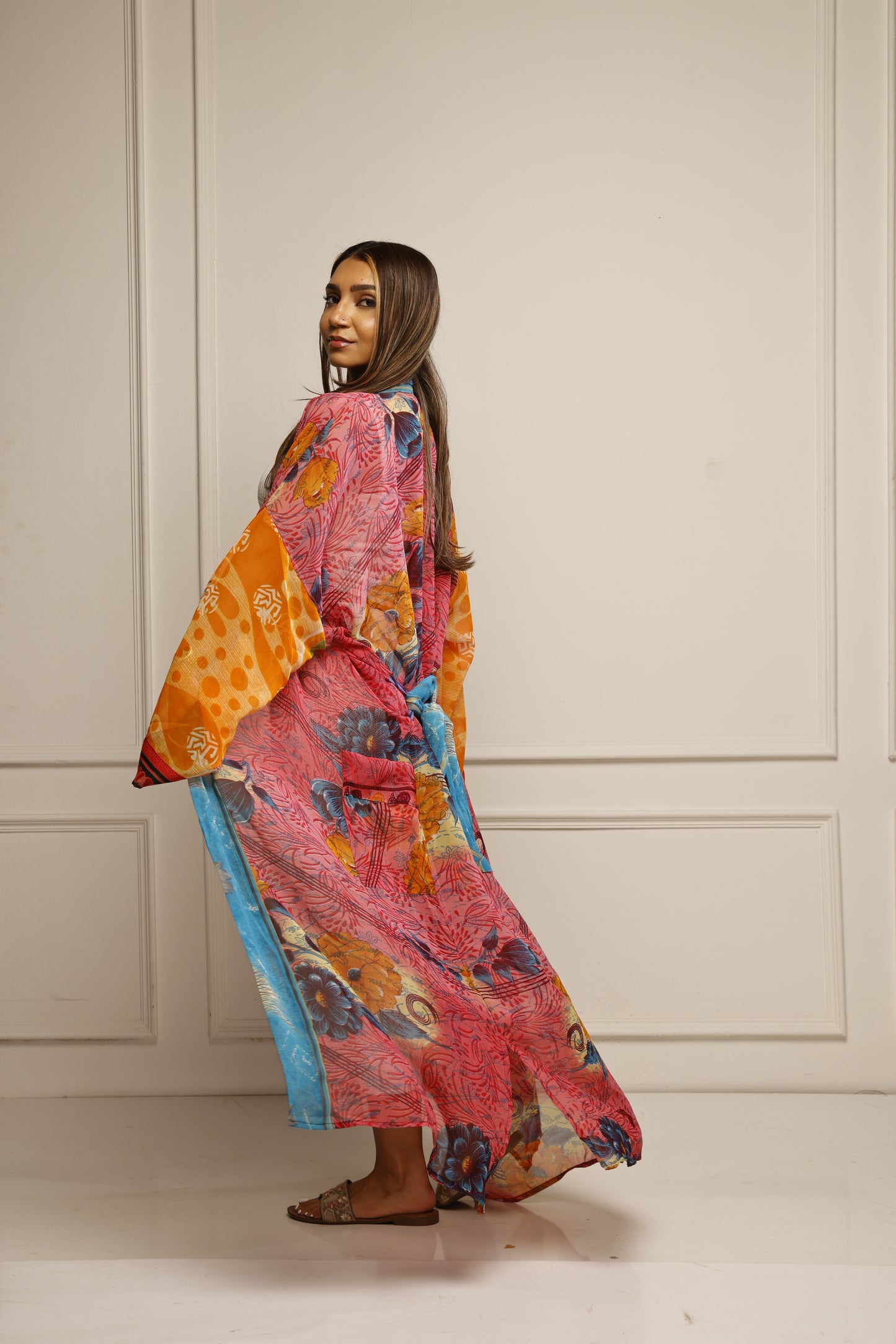 Long Saree Kimono Jacket – Effortless Layering Piece