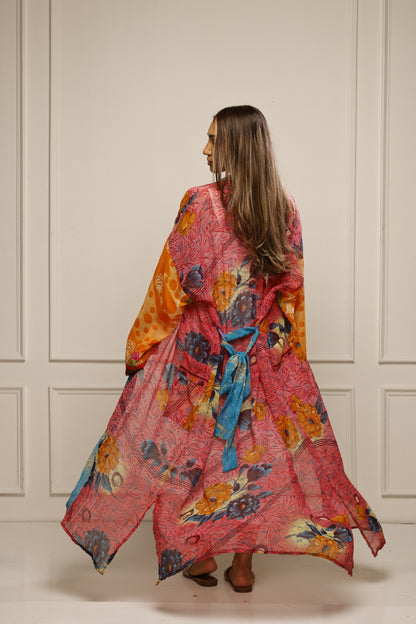 Long Saree Kimono Jacket – Effortless Layering Piece