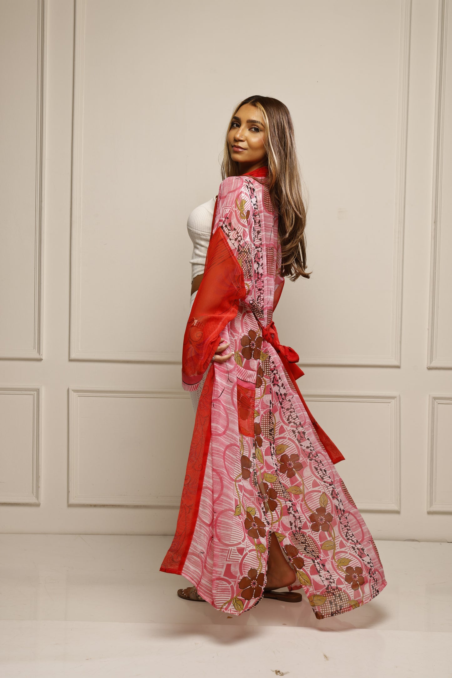 Long Saree Kimono Jacket – Effortless Layering Piece