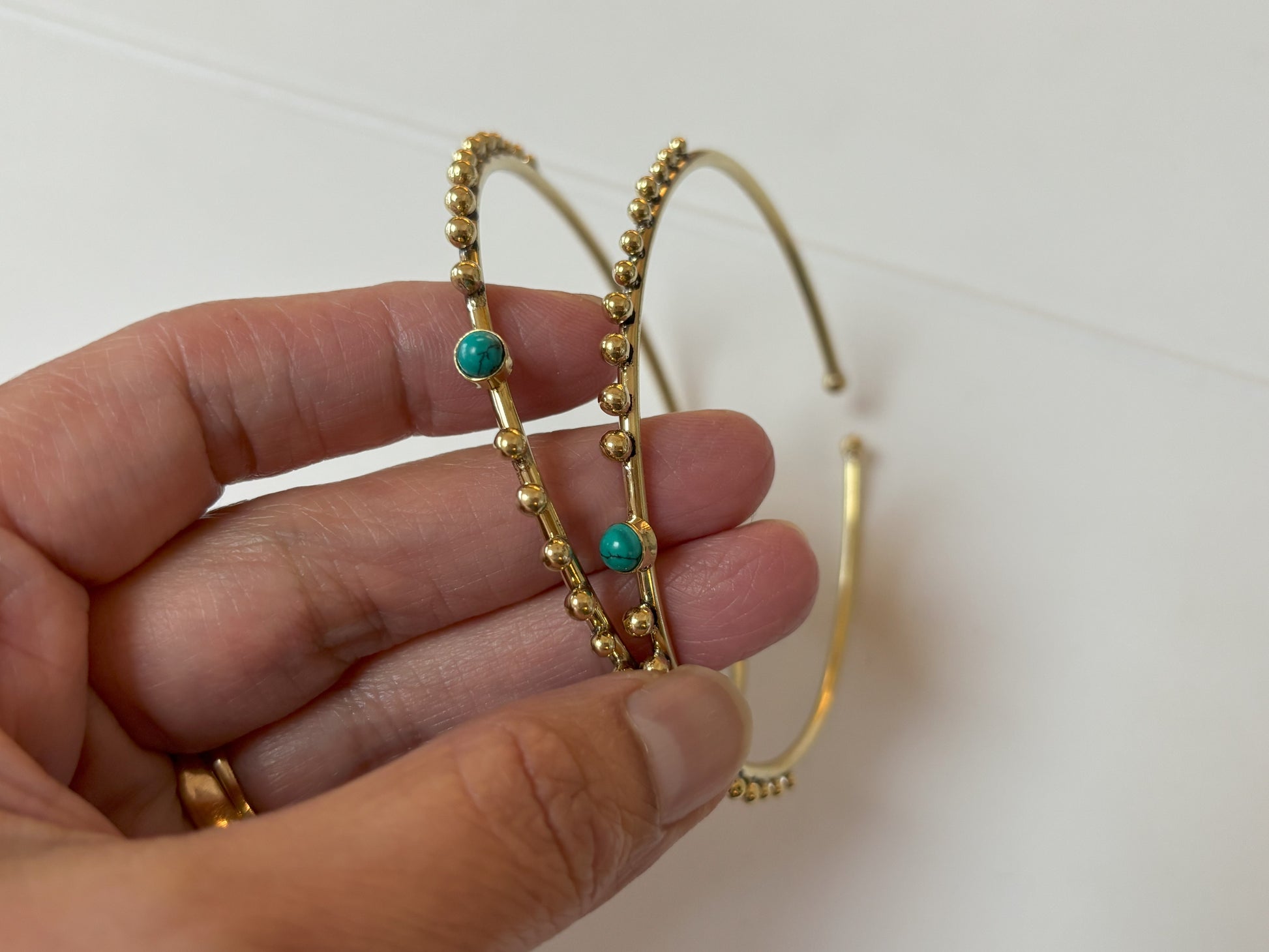 Turquoise/Moonstone Beaded Brass Bangles..