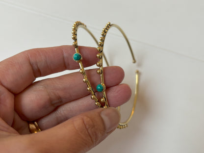 Turquoise/Moonstone Beaded Brass Bangles..