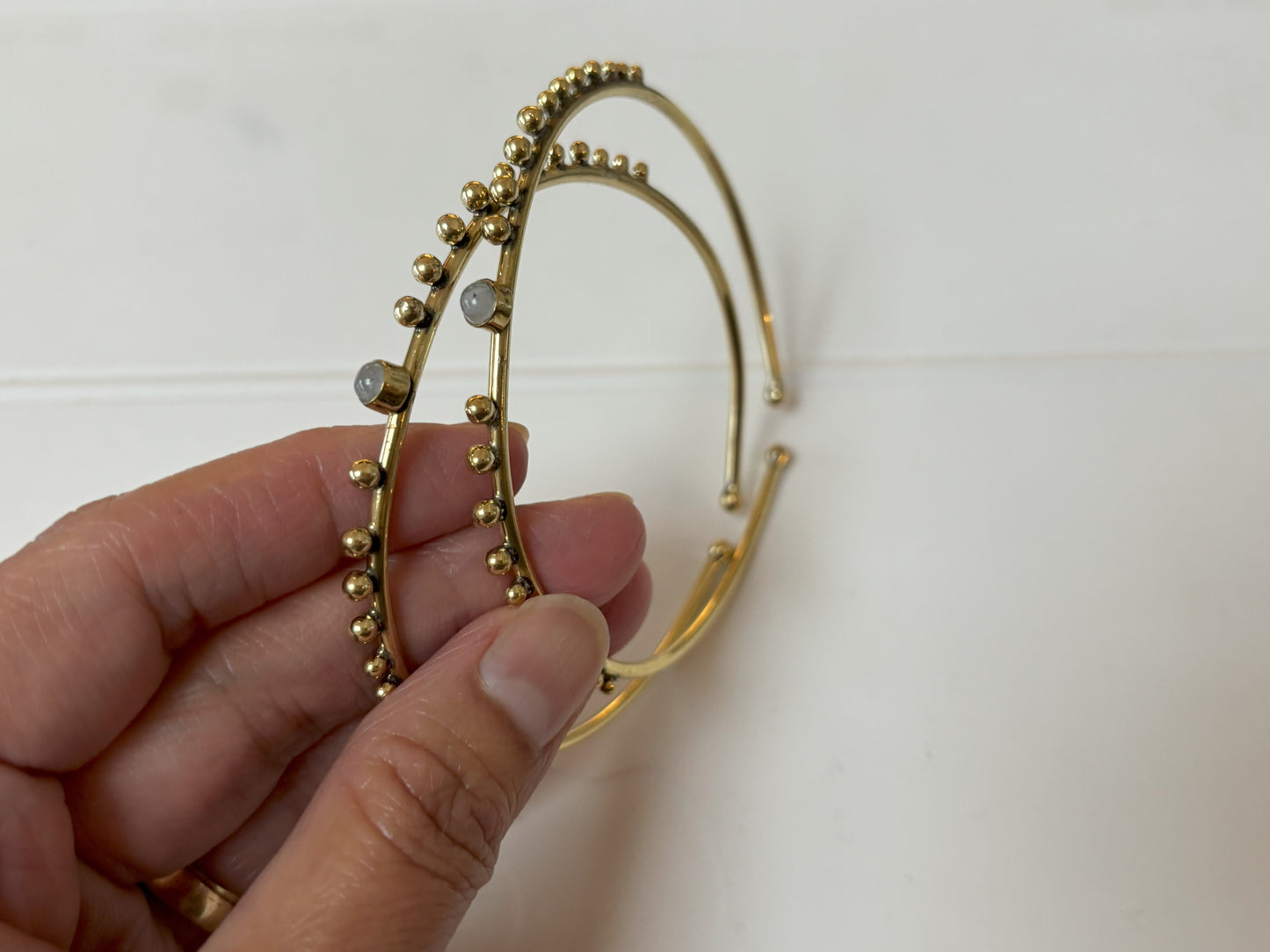 Turquoise/Moonstone Beaded Brass Bangles..