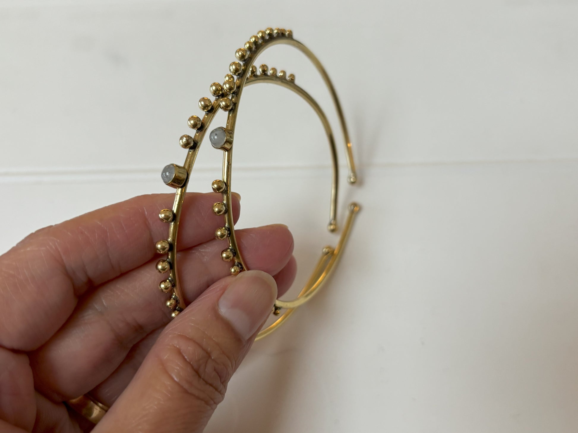 Turquoise/Moonstone Beaded Brass Bangles..