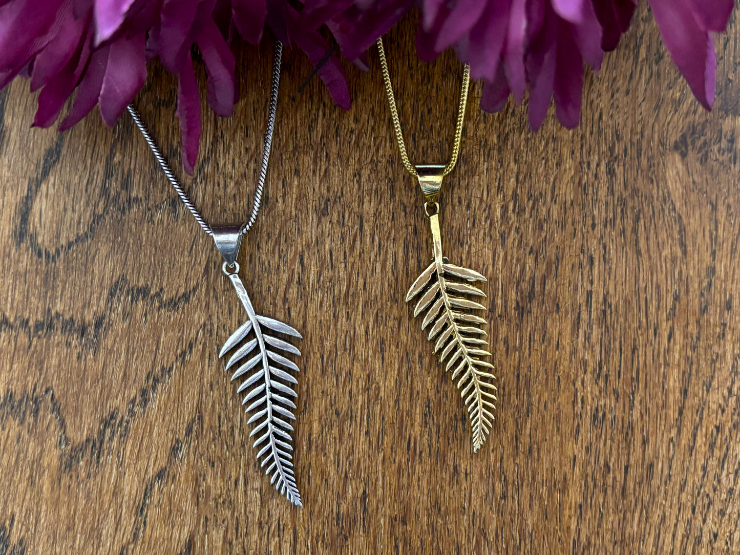 Gold/Silver Fern Leaf Pendant Necklace..