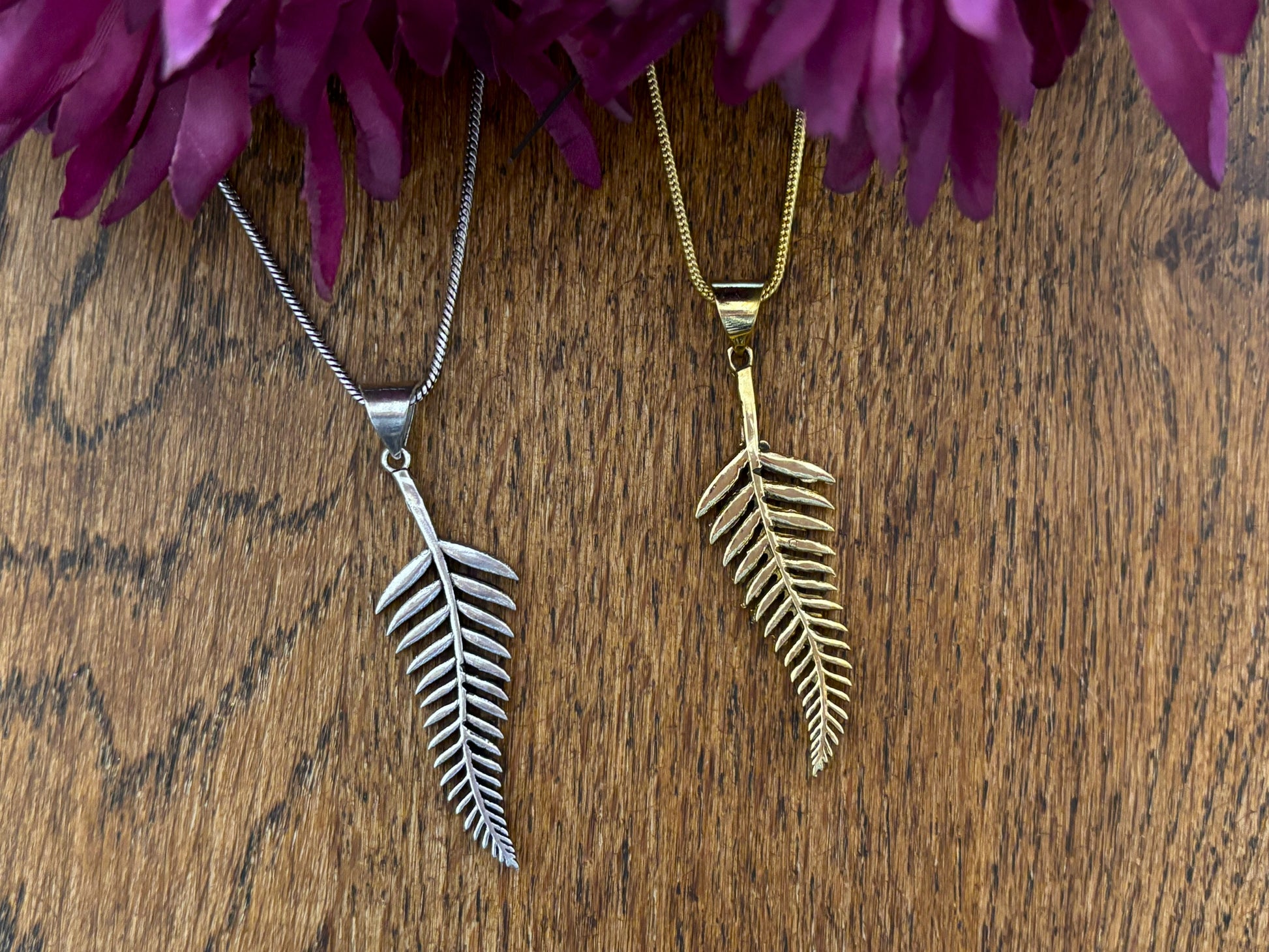 Gold/Silver Fern Leaf Pendant Necklace..