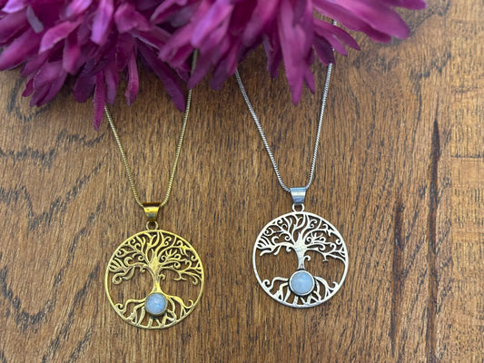 Gold/Sliver Tree of Life Gemstone Pendant..