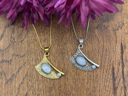 Gold/Sliver Moonstone Pendant – Boho Statement Pendant..