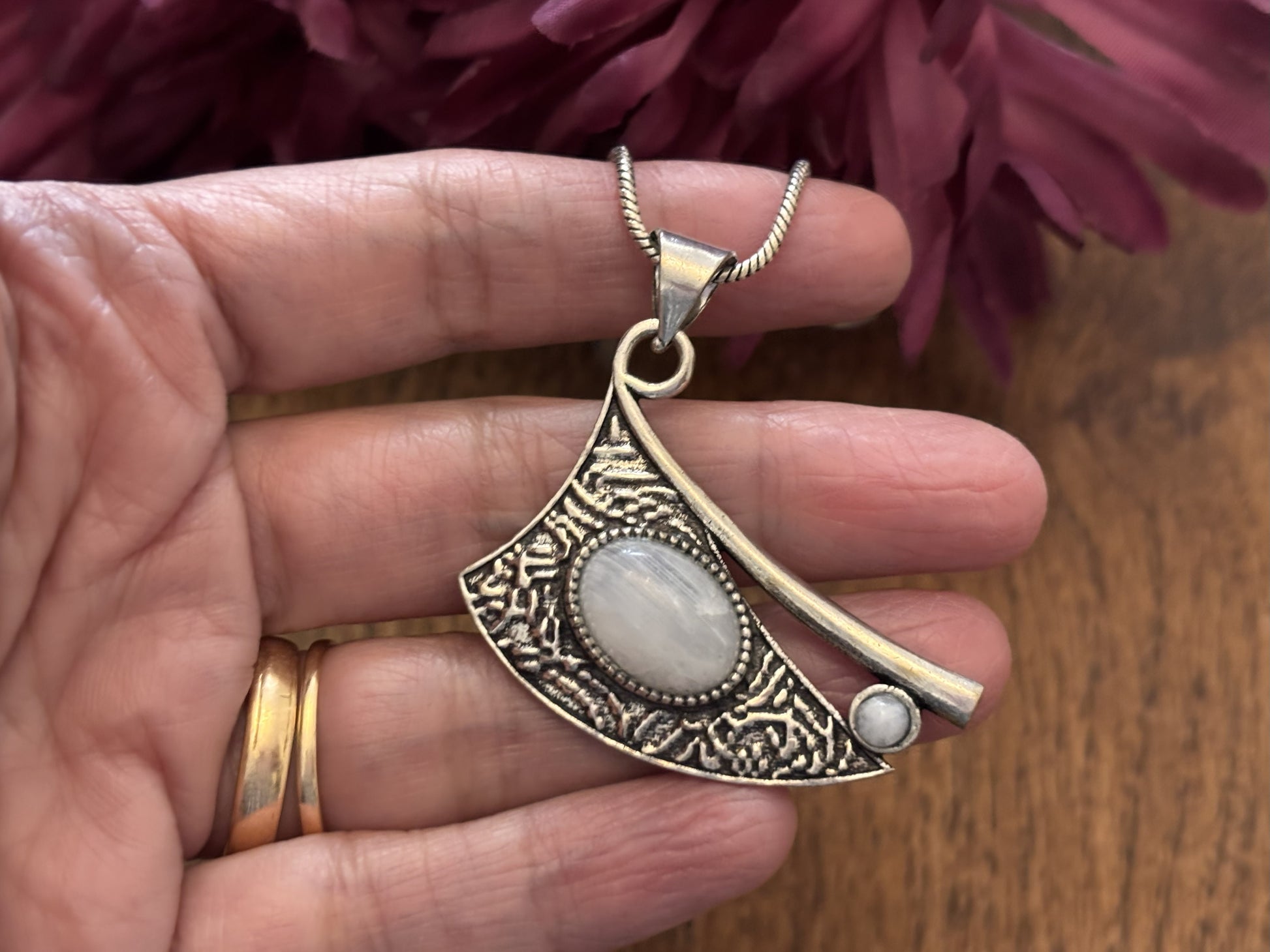 Gold/Sliver Moonstone Pendant – Boho Statement Pendant..