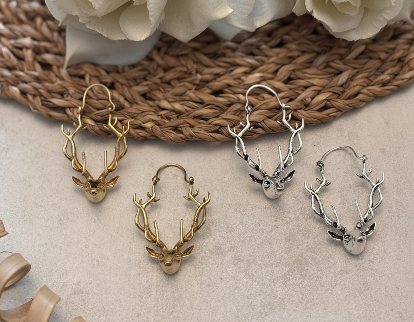 Handcrafted Reindeer Earrings – Unique Antler Hoop Design.