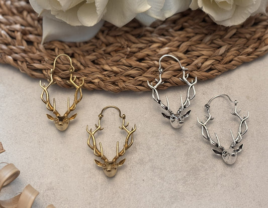 Handcrafted Reindeer Earrings – Unique Antler Hoop Design.