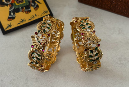Handcrafted Matte Gold Polished Openable Peacock Kada Bangles