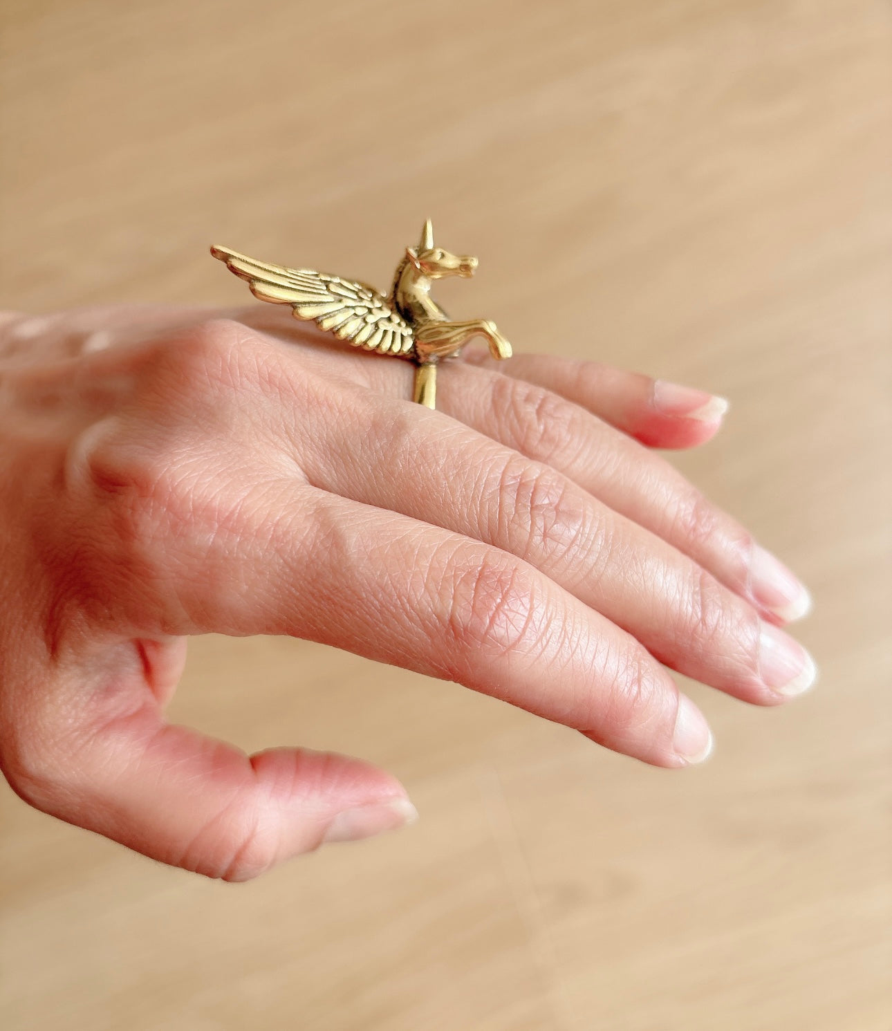 Gold Brass Pegasus Unicorn Statement Ring – Adjustable Ring.