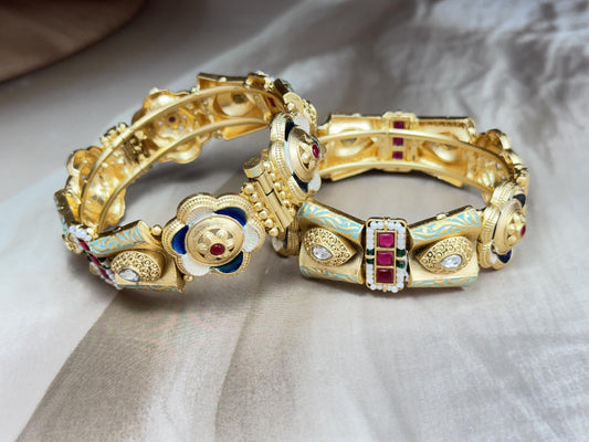 Rajwadi Bridal Kada - Handcrafted gold-polished kada.