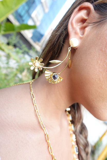 Botanical Bloom 18k Gold-Plated Brass Statement Earring.