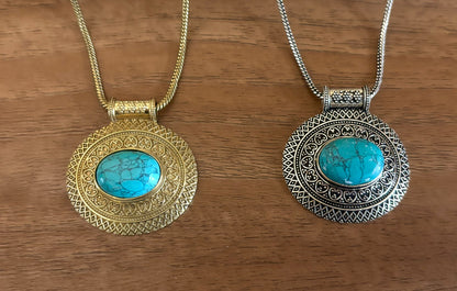 Heart of the Ancients Turquoise Pendants - Gold and Silver