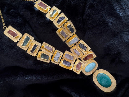 Boho Mantra Luxe Multi-Gemstone Statement Necklace – 18K Gold Plated