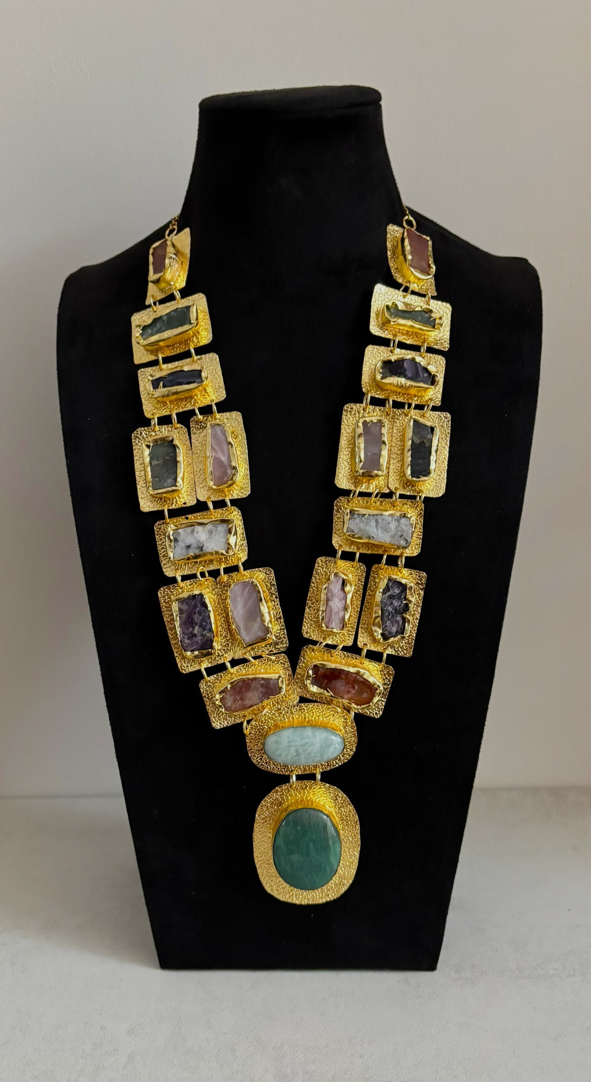 Boho Mantra Luxe Multi-Gemstone Statement Necklace – 18K Gold Plated